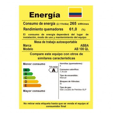 Estufa De Piso Con Horno Abba 100 - 5 texto consumo de energía